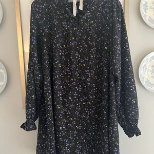 English Factory Black Dress with Purple Floral Design